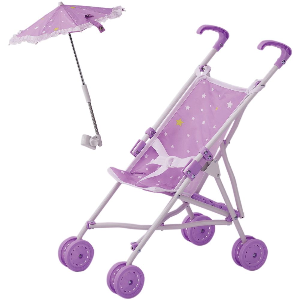 Teamson Kids Olivia's Little World Purple Stars Baby Doll Stroller with Parasol Image 3