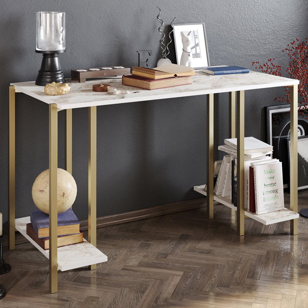 Decorotika Reader 2 Shelf Computer Desk Ephesus Gold Image 1