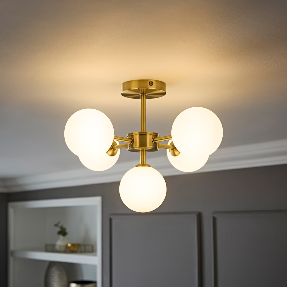 ValueLights Hollis Glass Globe Shade Gold Metal Ceiling Light Fitting with Bulb Image 5
