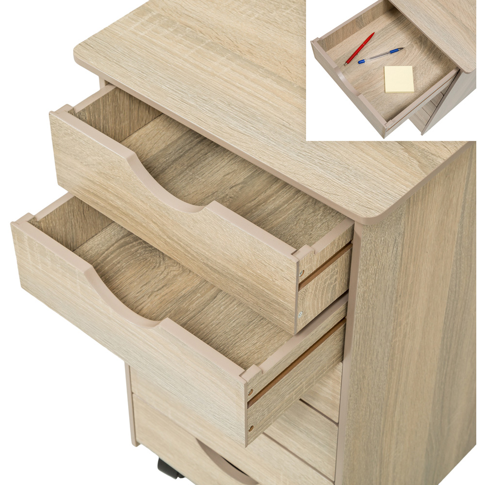 tectake 6 Drawers Light Oak Chest of Drawers with Wheels Image 5