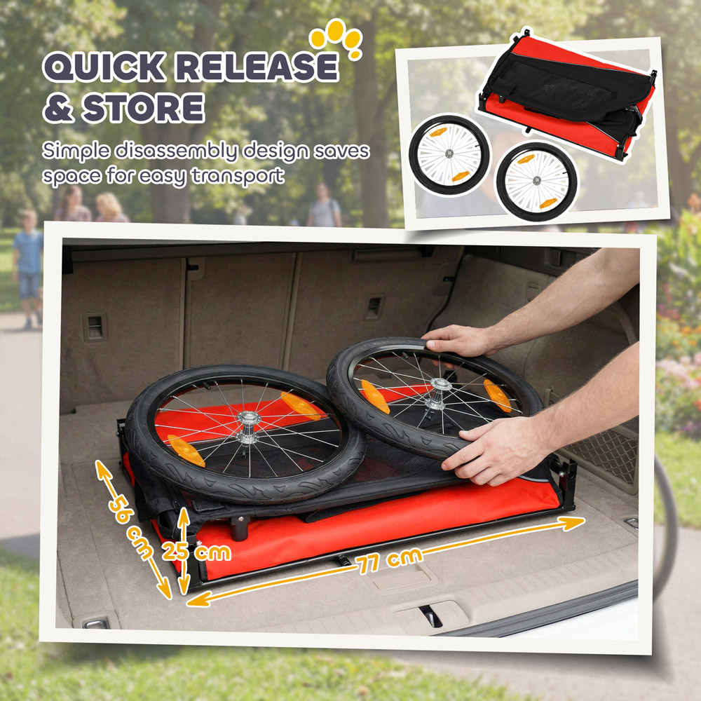 PawHut Red Small and Medium Dog Bike Trailer with Rubber Wheels Image 4