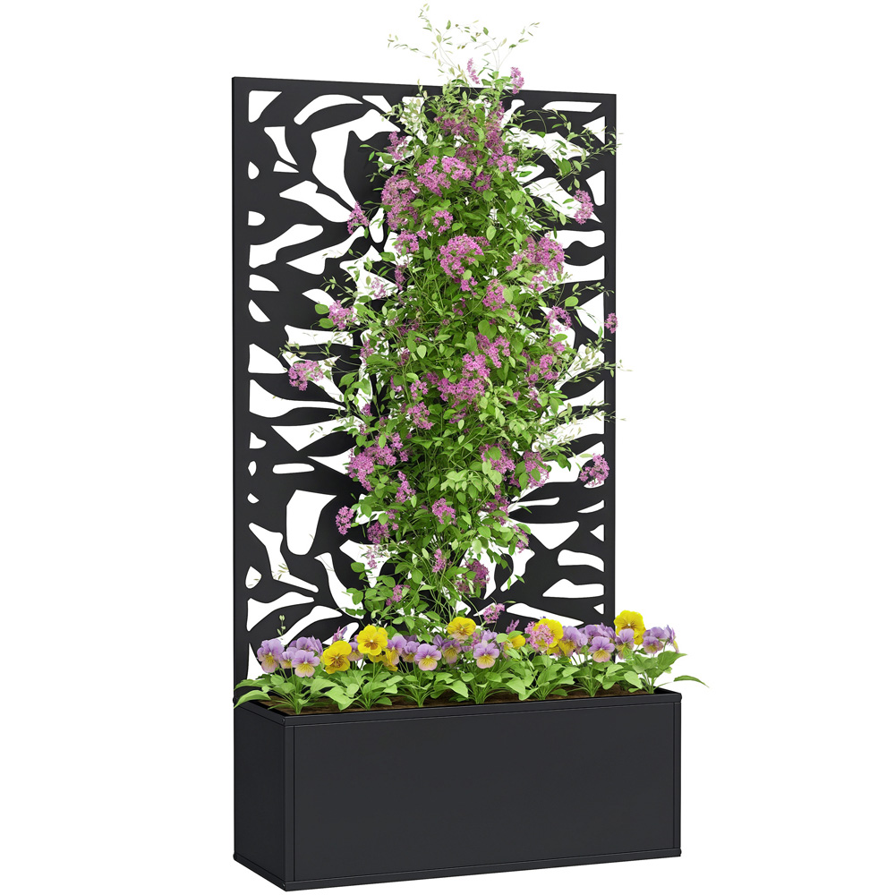 Outsunny Black Metal Raised Garden Bed with Trellis 113 x 23 x 61cm Image 1