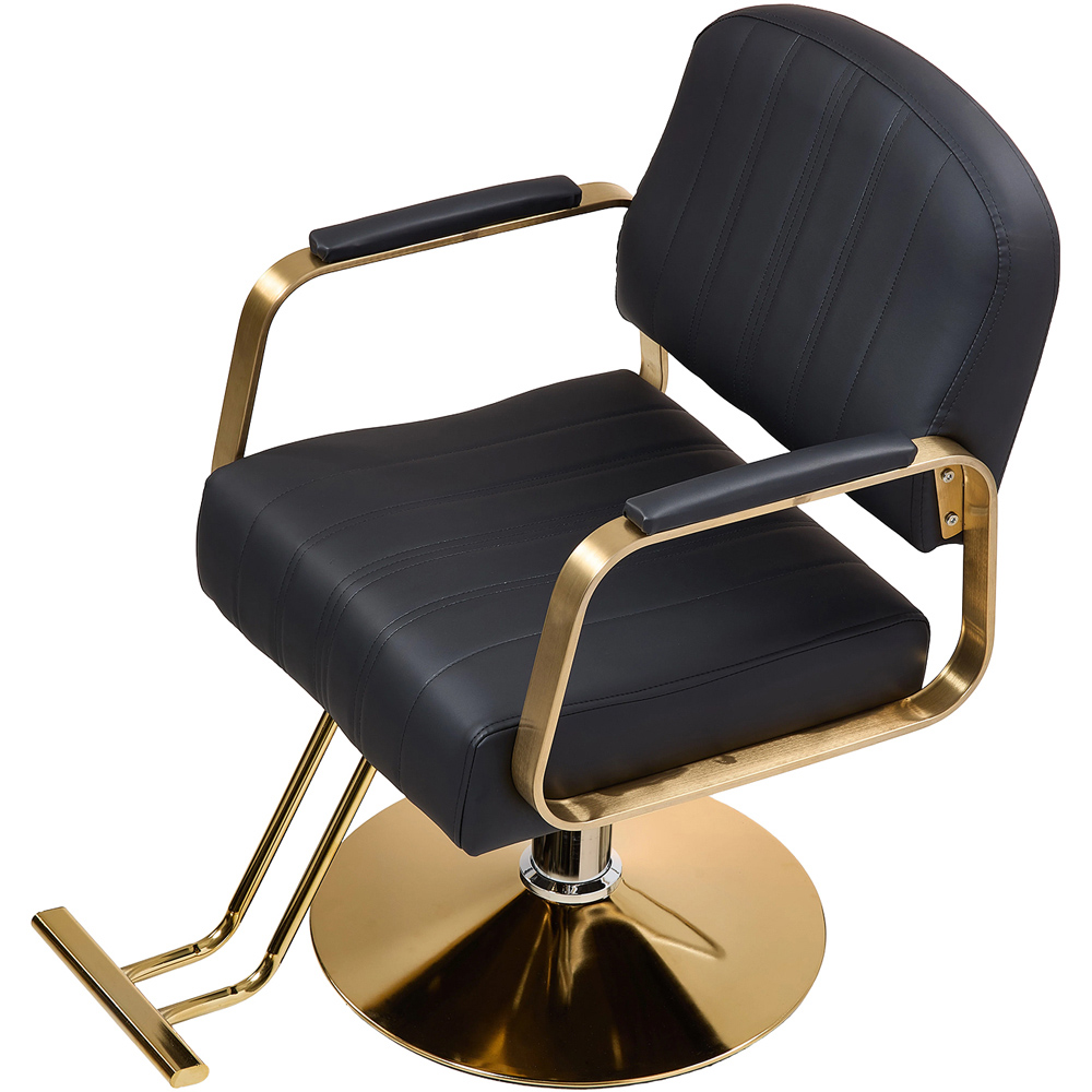 Living and Home Black and Gold Swivel Base Salon Barber Chair with Hydraulic Lift Image 2