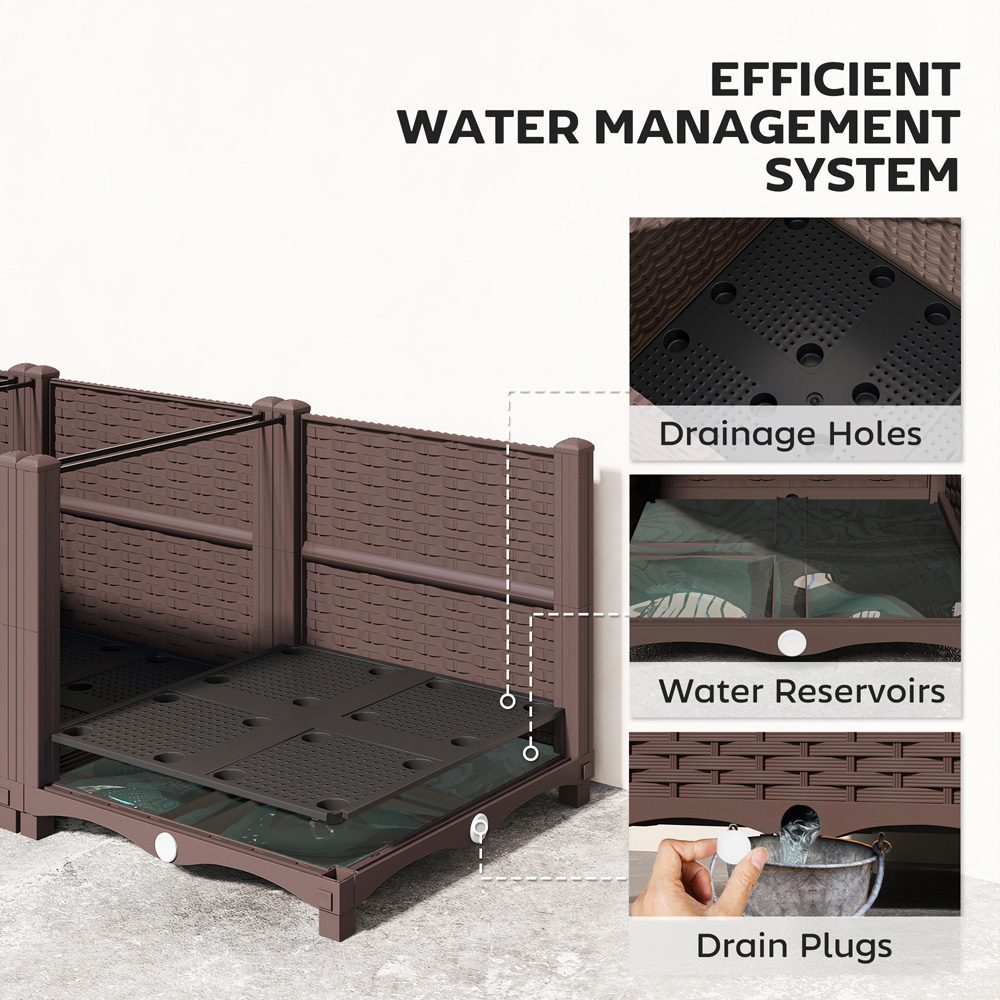 Outsunny Brown Plastic Self Watering Raised Garden Bed with Drainage Holes 37 x 40 x 120cm Image 6