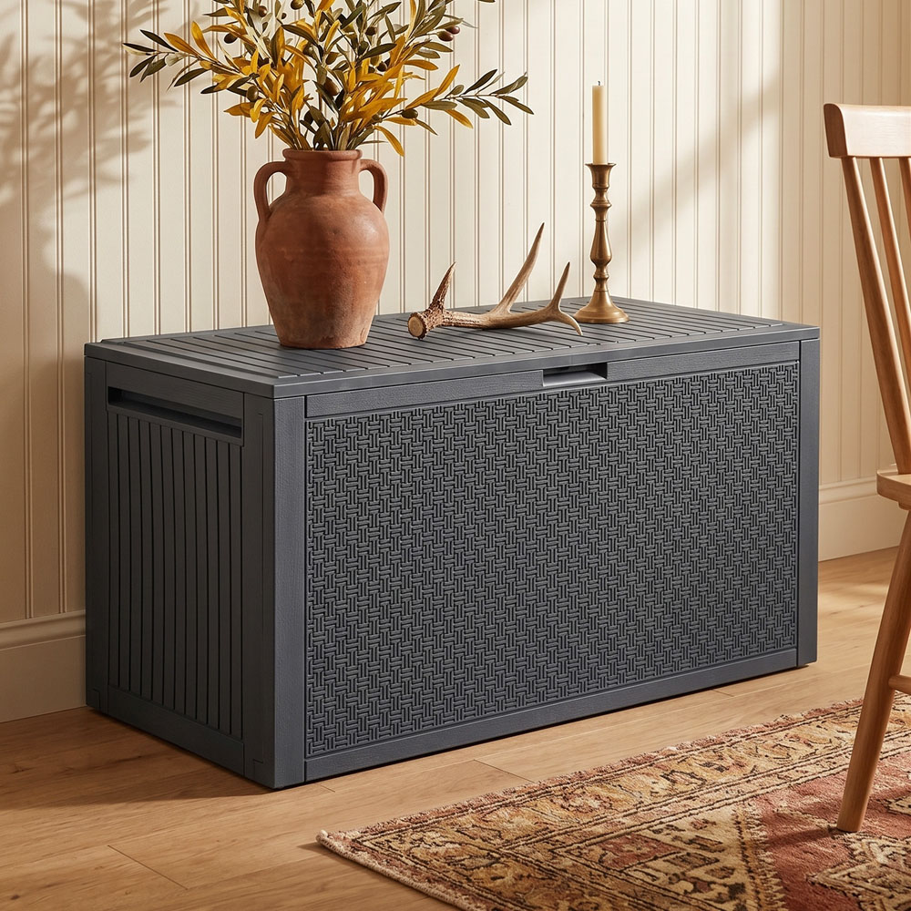 Living and Home Dark Grey Polypropylene Garden Storage Box with Flip-Up Lid 340L Image 2