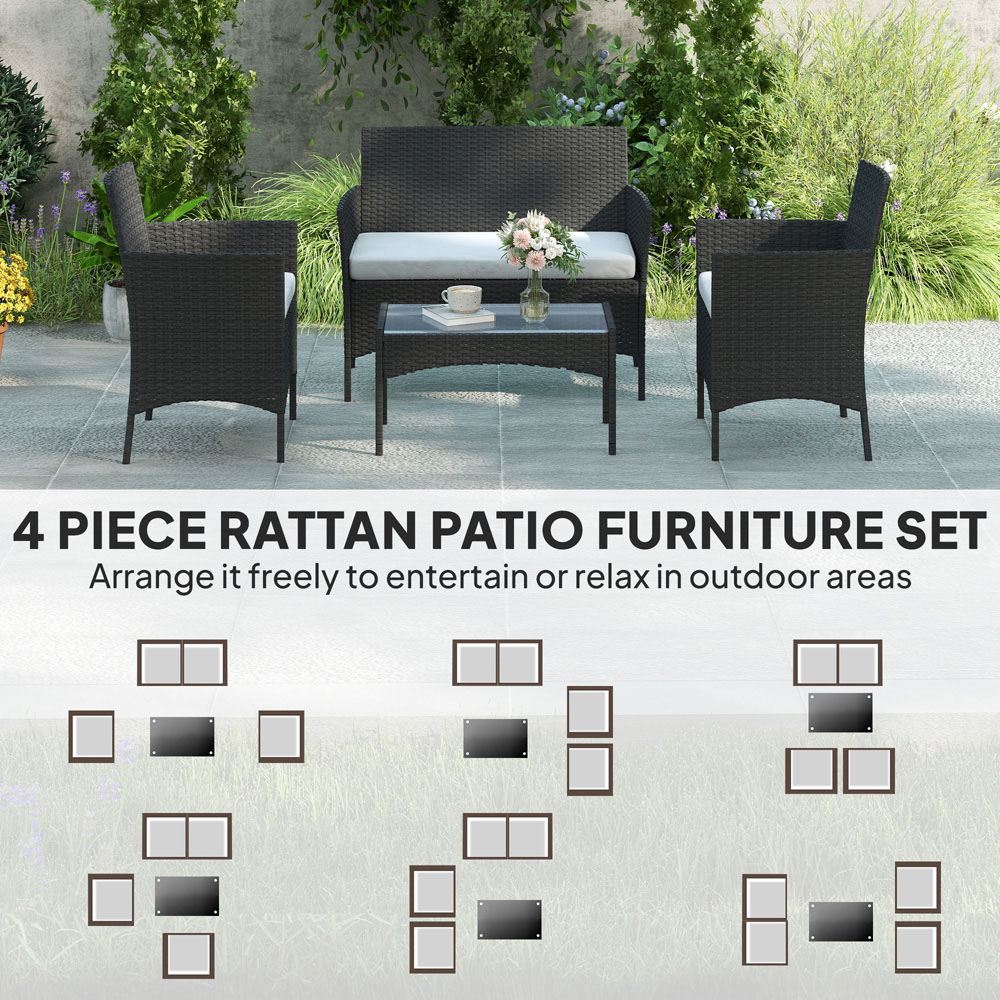 Outsunny 4 Seater Black Rattan Garden Sofa Set with Cushions  Image 7