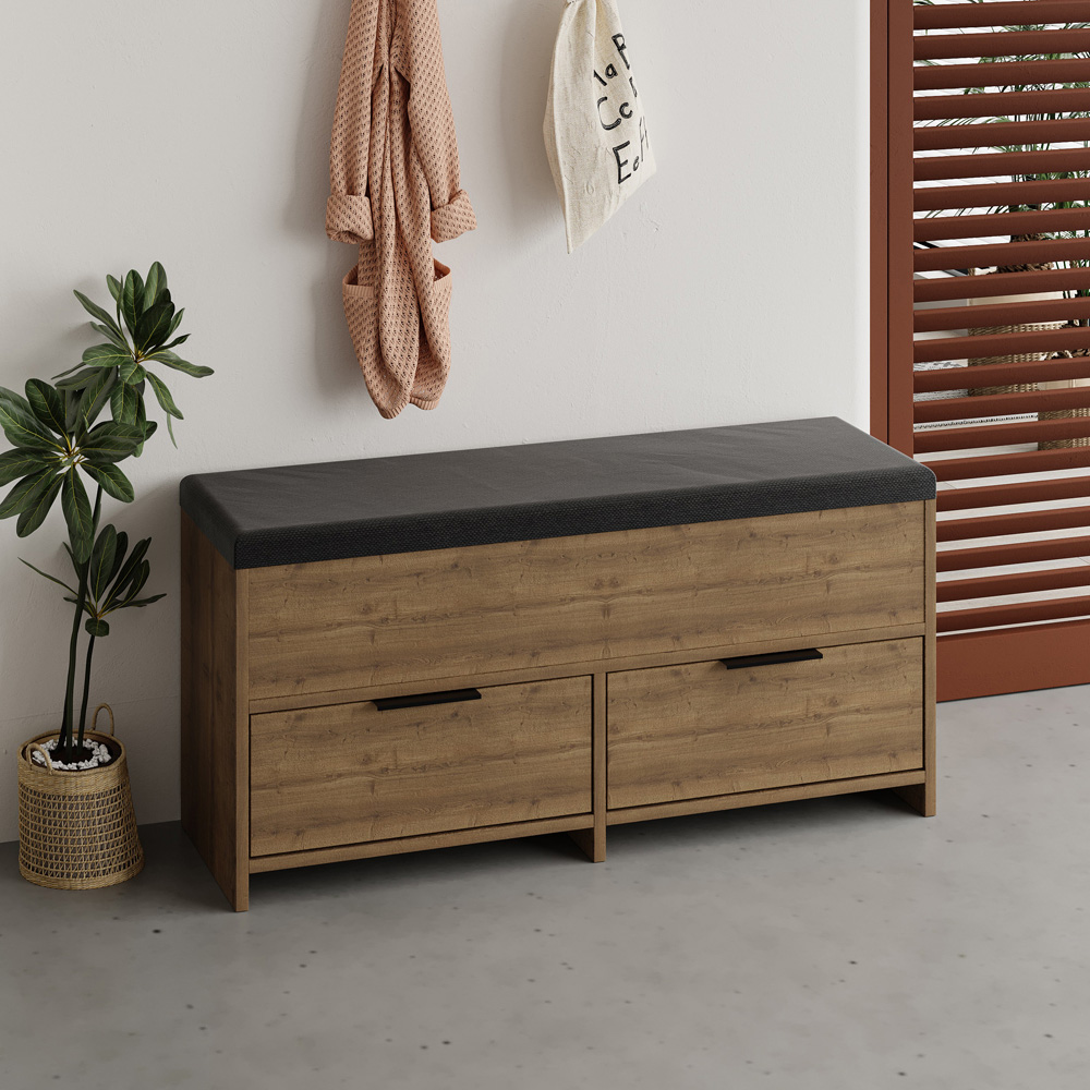 Decortie Cove 2 Door 2 Shelf Dark Oak Effect Modern Shoe Storage Bench Image 5