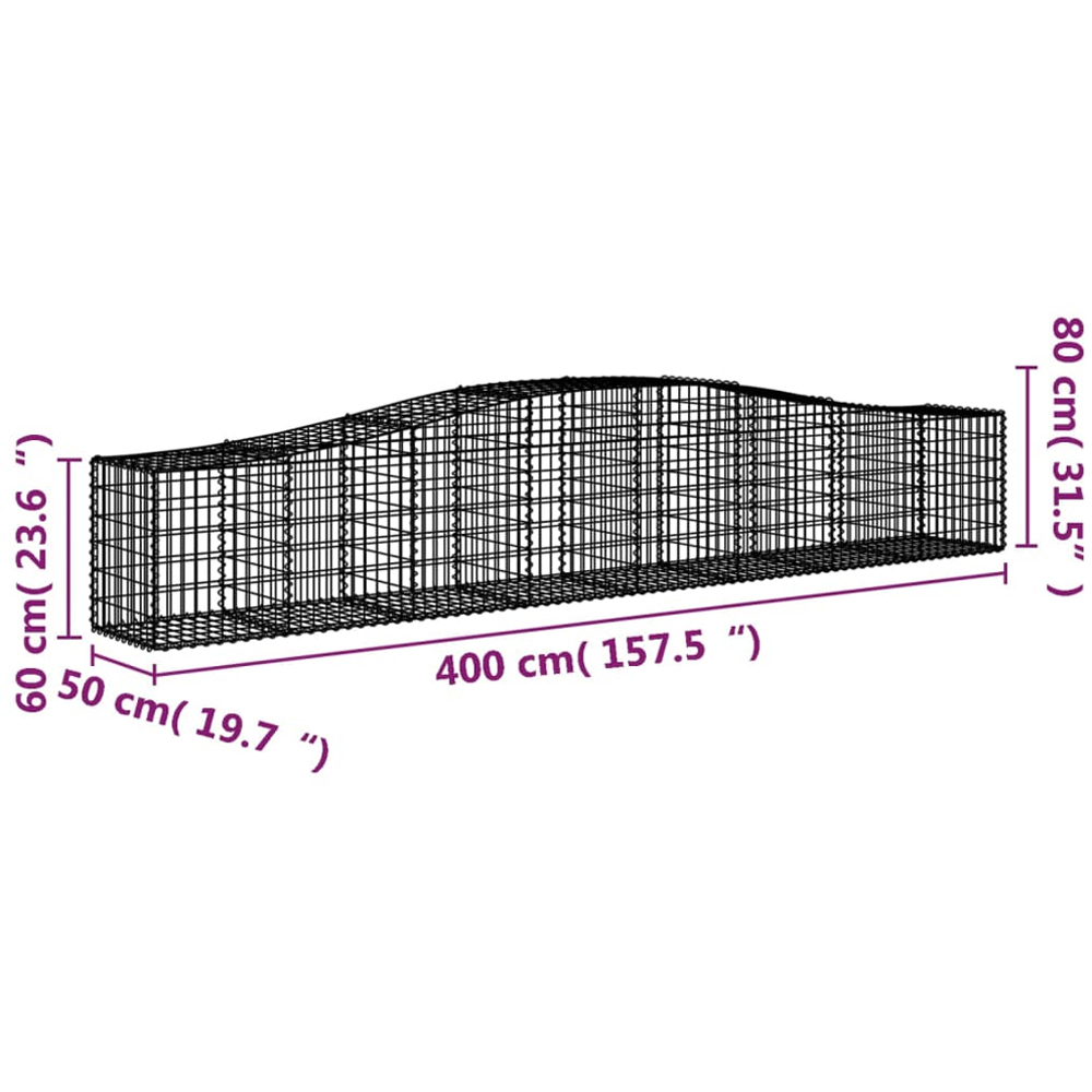 vidaXL Silver Galvanised Iron Arched Gabion Basket 60/80 x 50 x 400cm 4 Pack Image 5
