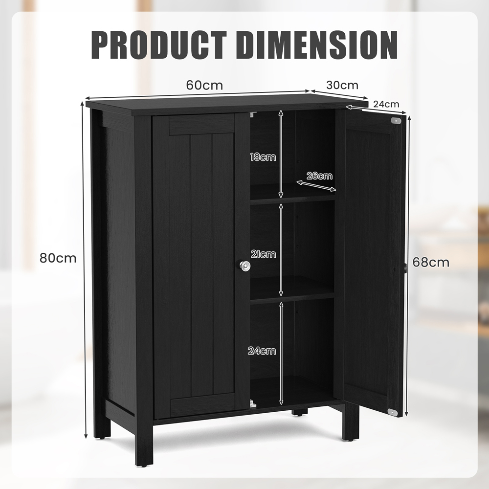 Costway 2 Door Black Adjustable Shelf Free Standing Floor Cabinet Image 7