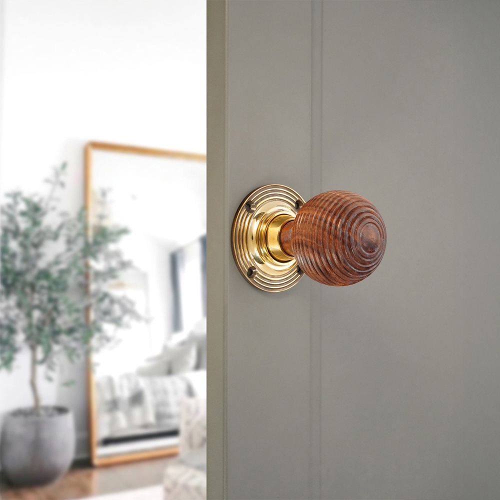 Spira Brass Aged Brass Rosewood Beehive Rim and Mortice Door Knob 2 Pack Image 2