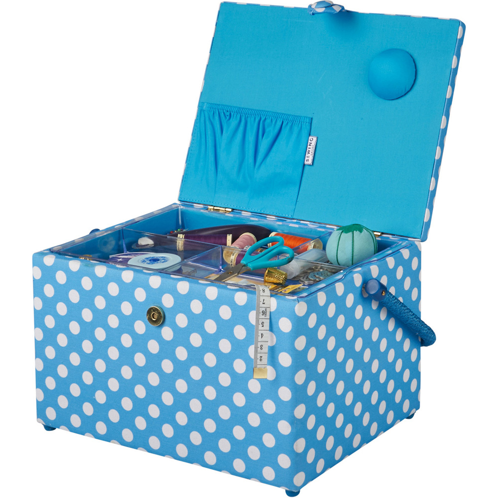 Sewing Online Duck Egg Blue Polka Dot Large Sewing Basket with Carry Handle Image 4