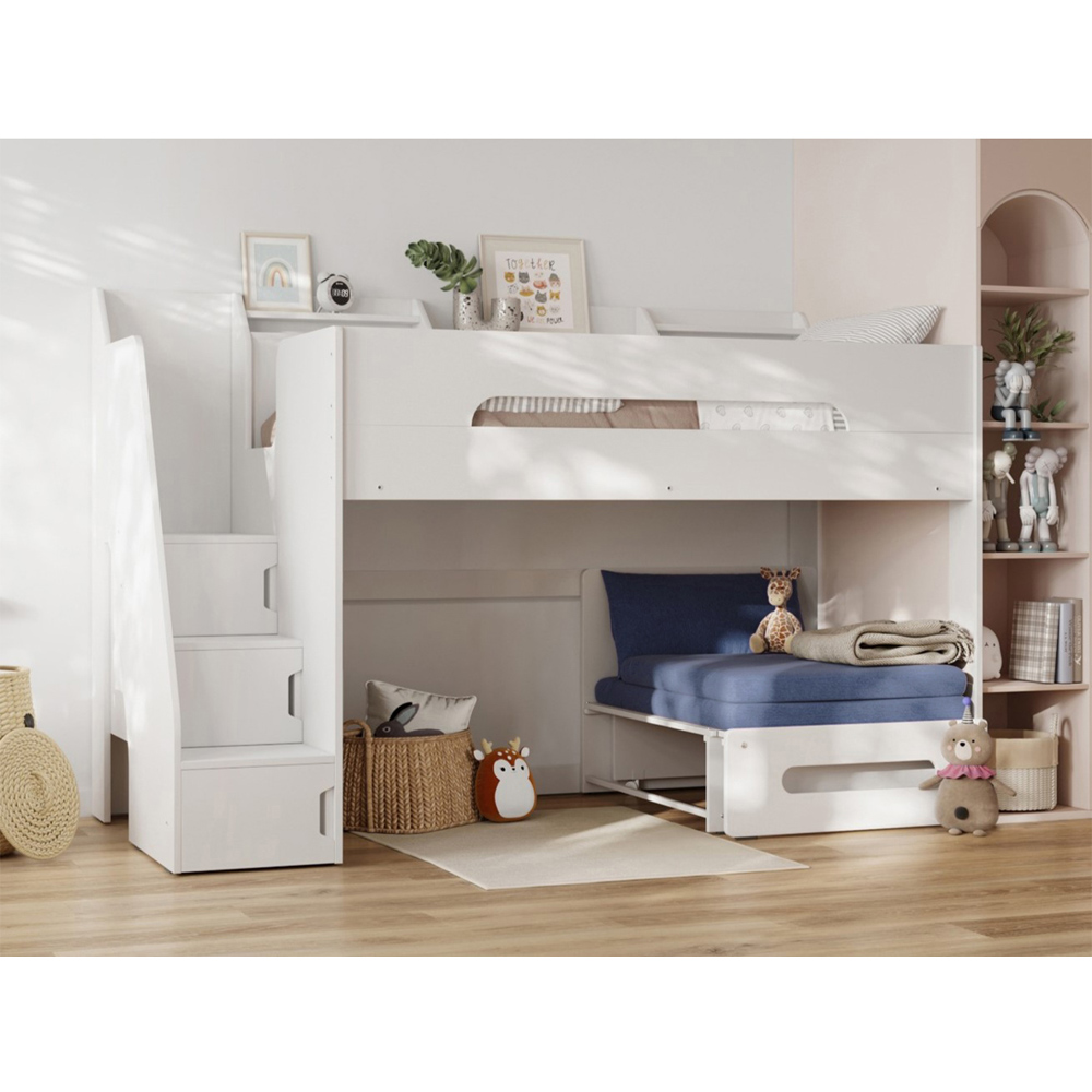 Flair Stepaside White Staircase High Sleeper with Navy Blue Futon Image 4
