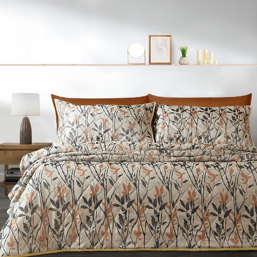Velosso Wilder Double Natural Jacquard Leaves Trail Quilted Bedspread Set Image 1