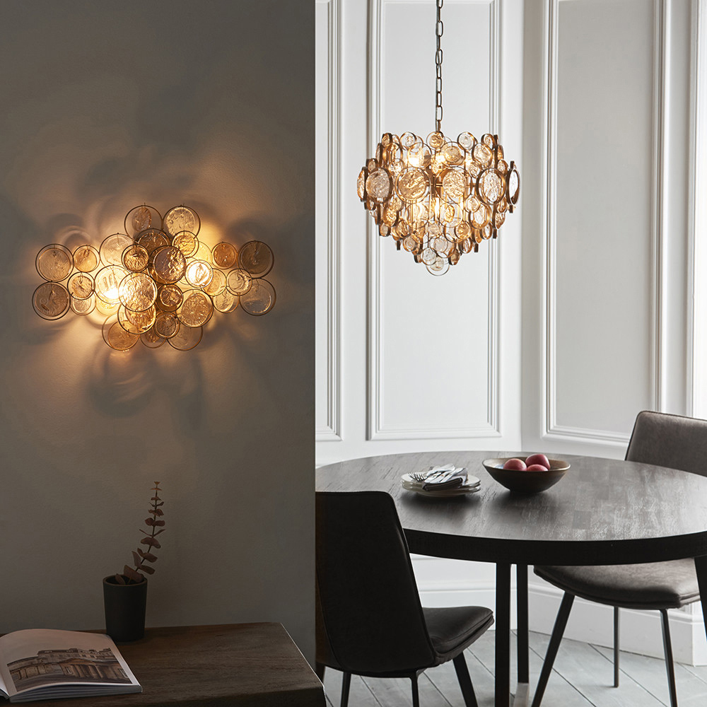 Merano Carbonia Antique Gold and Amber Glass 2 Light Wall Lamp Image 7