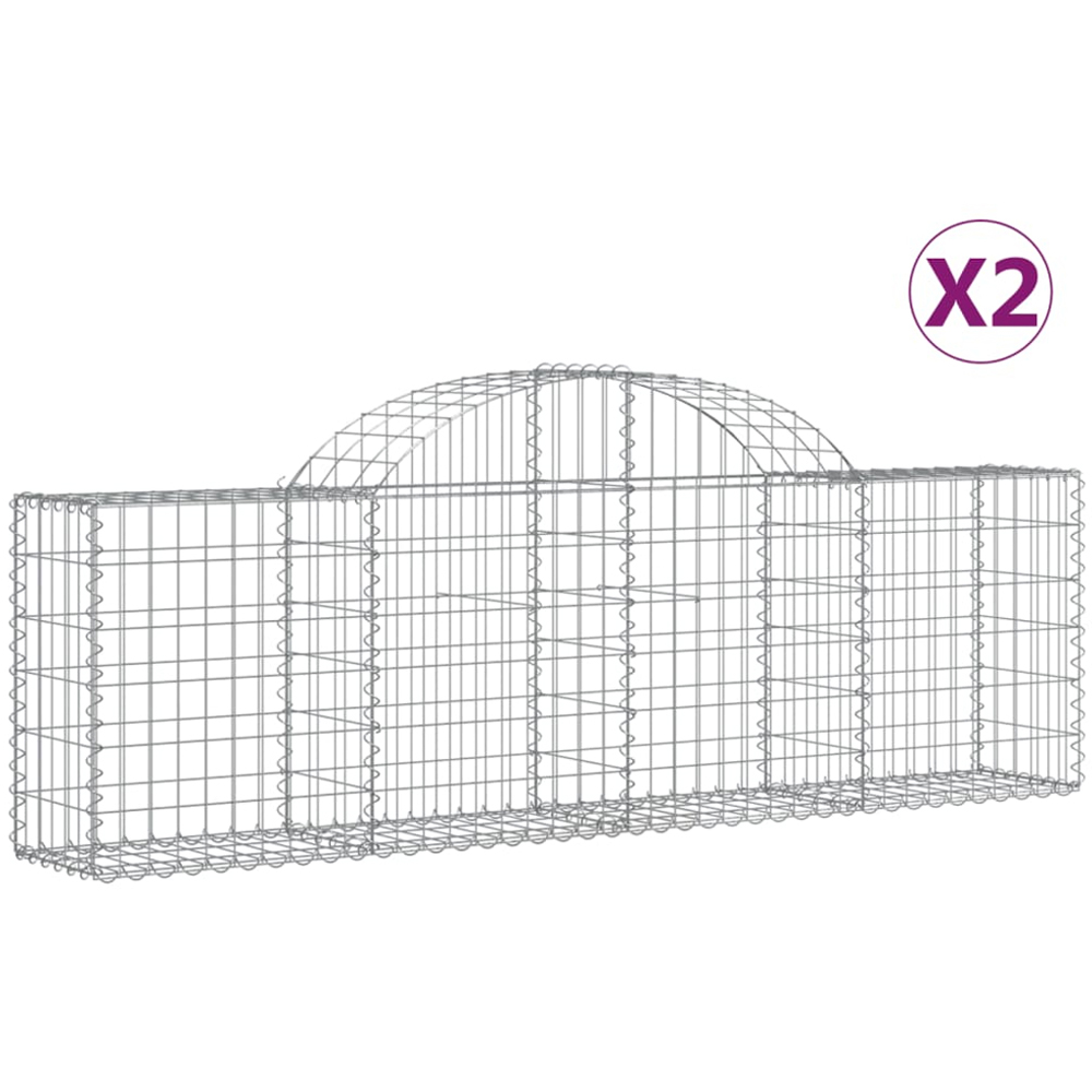 vidaXL Silver Galvanised Iron Arched Gabion Basket 200 x 30 x 60/80cm 2 Pack Image 2