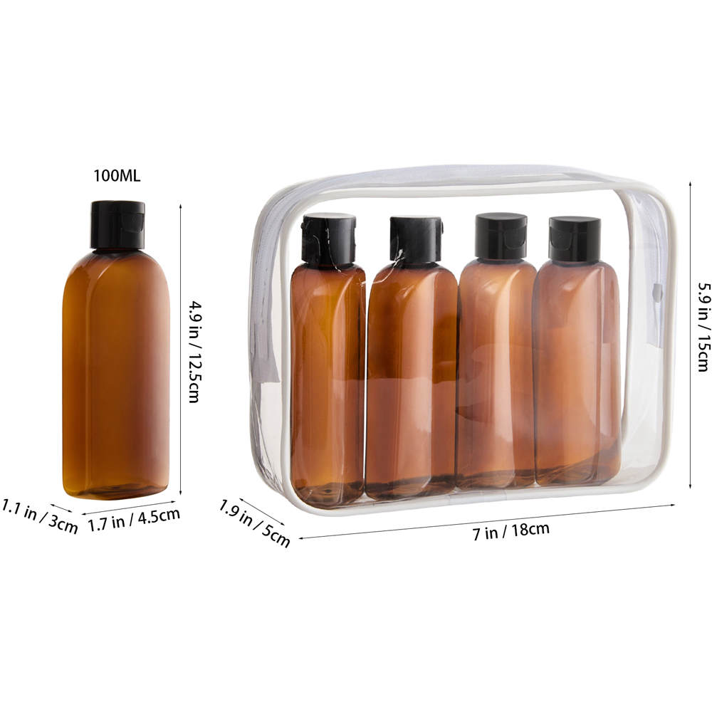 Living and Home Brown Travel Bottle Set with Storage Bag 100ml 4 Pack Image 8