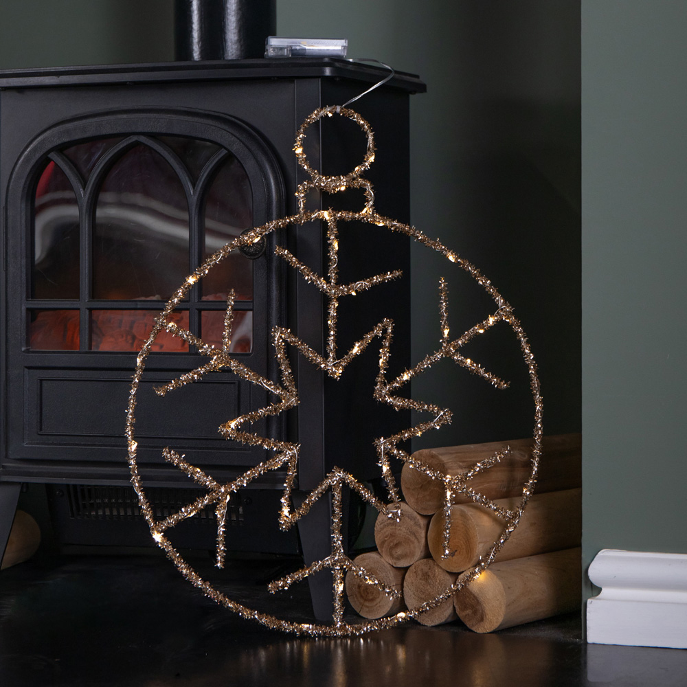 Samuel Alexander Warm White Twinkling LED Light Up Gold Snowflake Ball Hanging Christmas Decoration Image 6