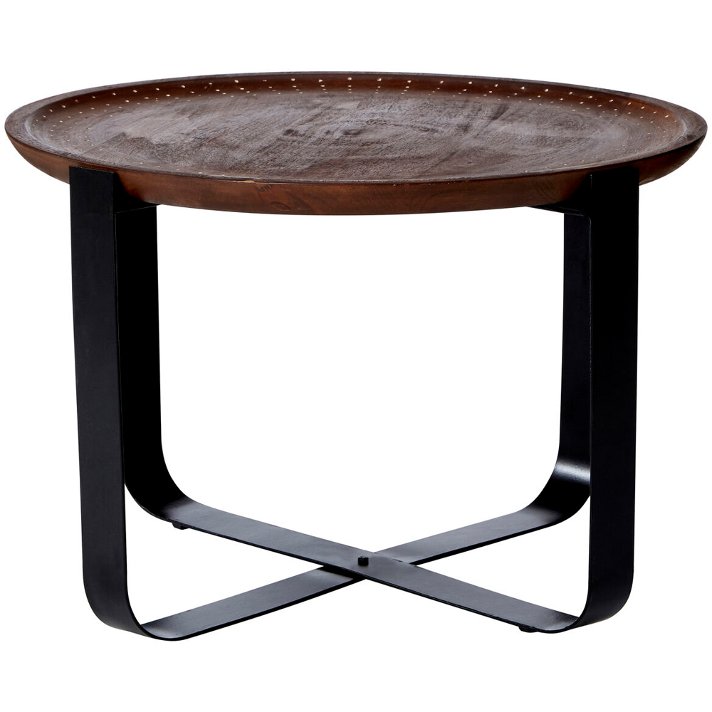 Premier Housewares Templar Mango Wood Round Side Table with Black Base Image 2