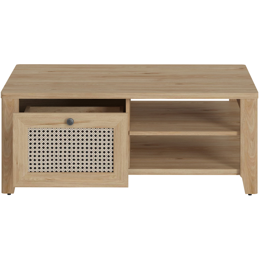 Florence Cestino Single Drawer Oak and Rattan Effect Coffee Table Image 2
