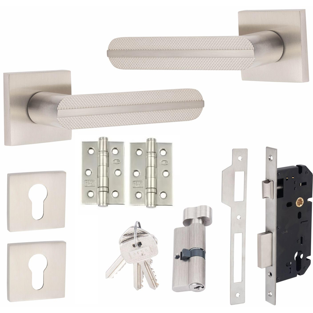 Golden Grace Satin Nickel Modern Lima Euro Lock Set Image 1