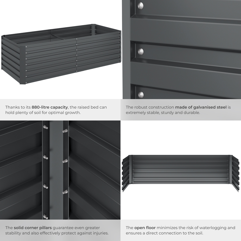 tectake Galvanised Steel Raised Garden Bed 880L 200 x 80 x 56cm Image 4