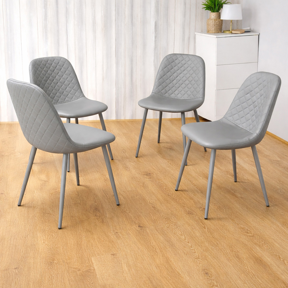 Kosy Koala 4 Seater Glass Faux Leather Gem Pattern Dining Set Grey Image 3