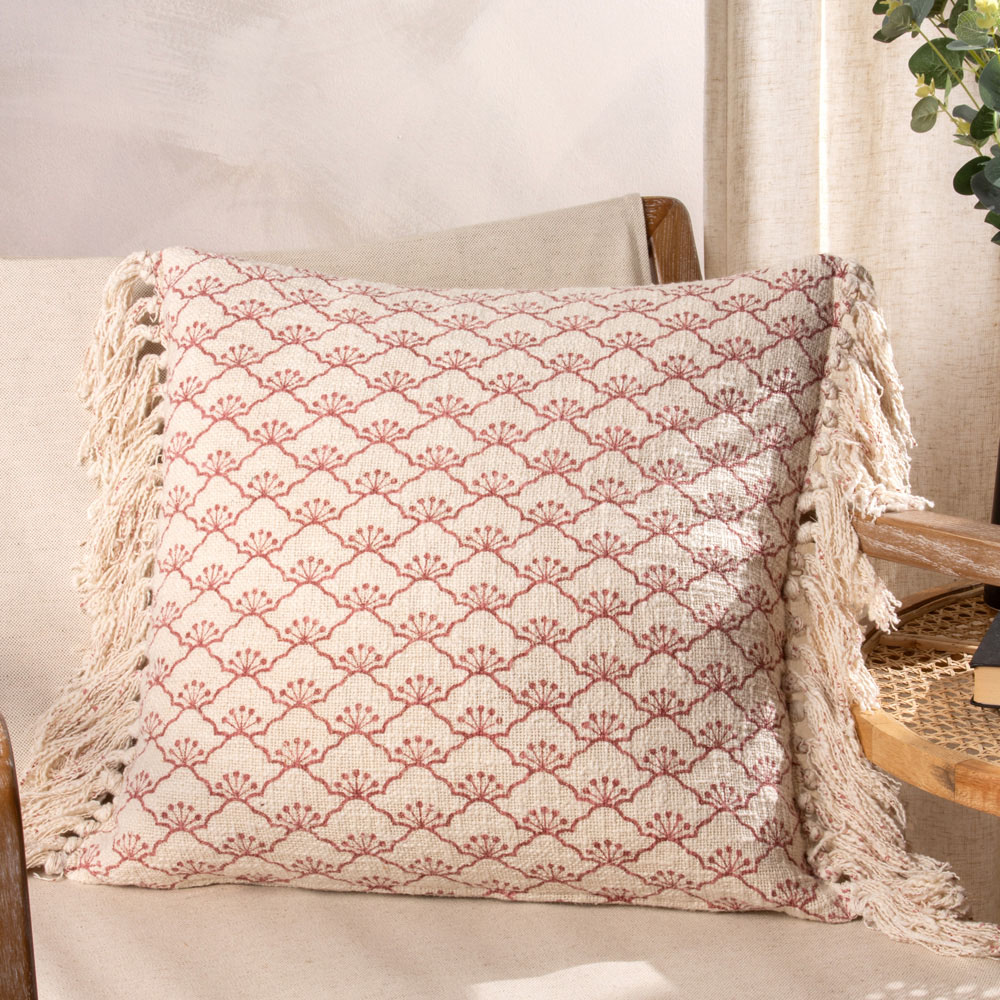 Yard Saku Kilm Red Blossom Fringed Cushion Image 2