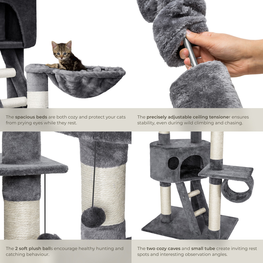 tectake Hansi Grey Cat Tree with Scratching Posts 260cm Image 4