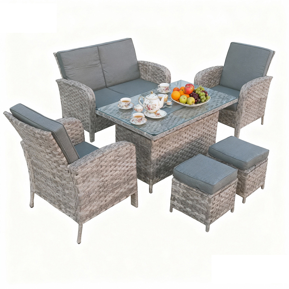 Furniture One 6 Seater Rattan Wicker Outdoor Lounge Set with Gas Fire Pit Table Image 3