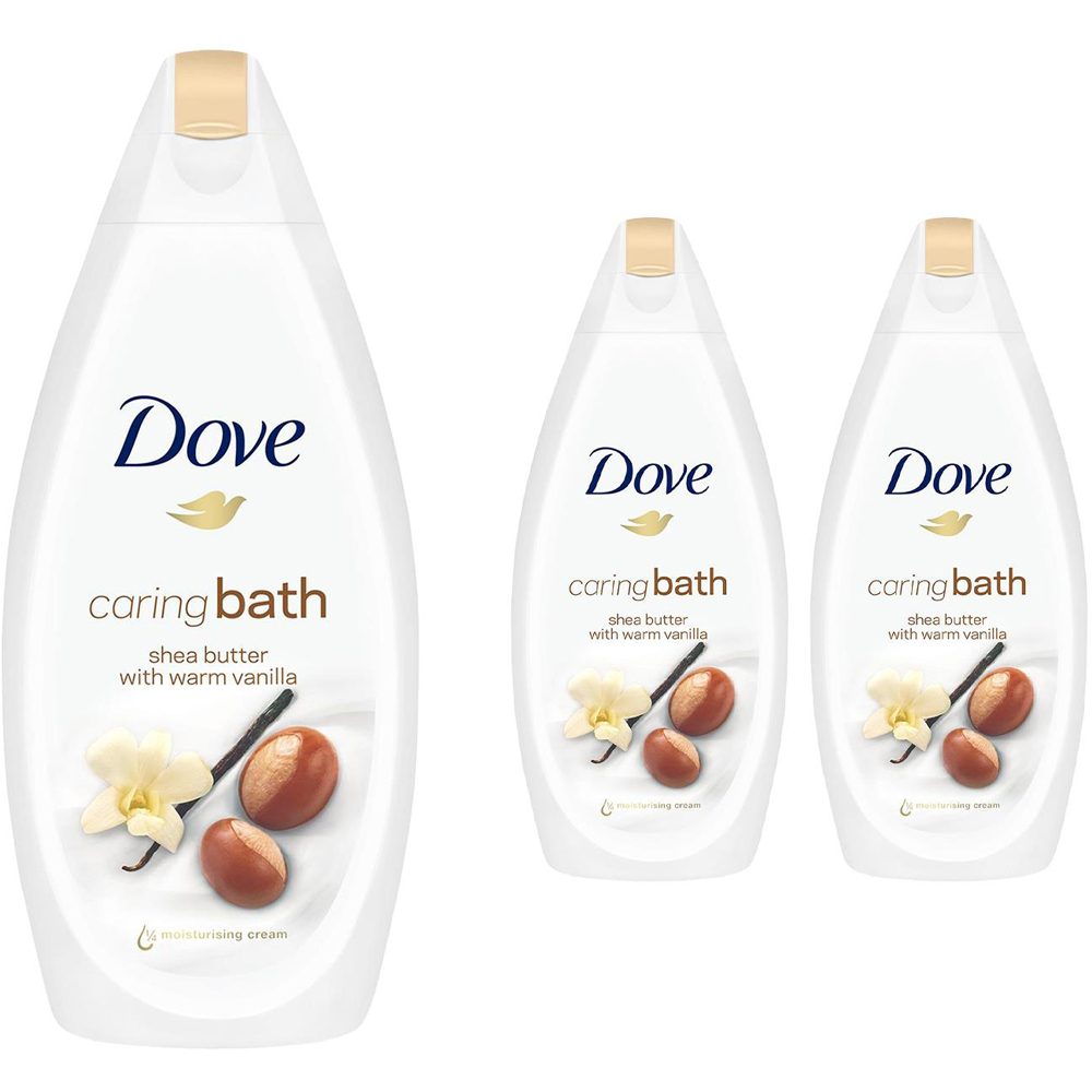 Dove Caring Bath Shea Butter and Vanilla Purely Pampering Bath Soak 450ml 3 Pack Image 1
