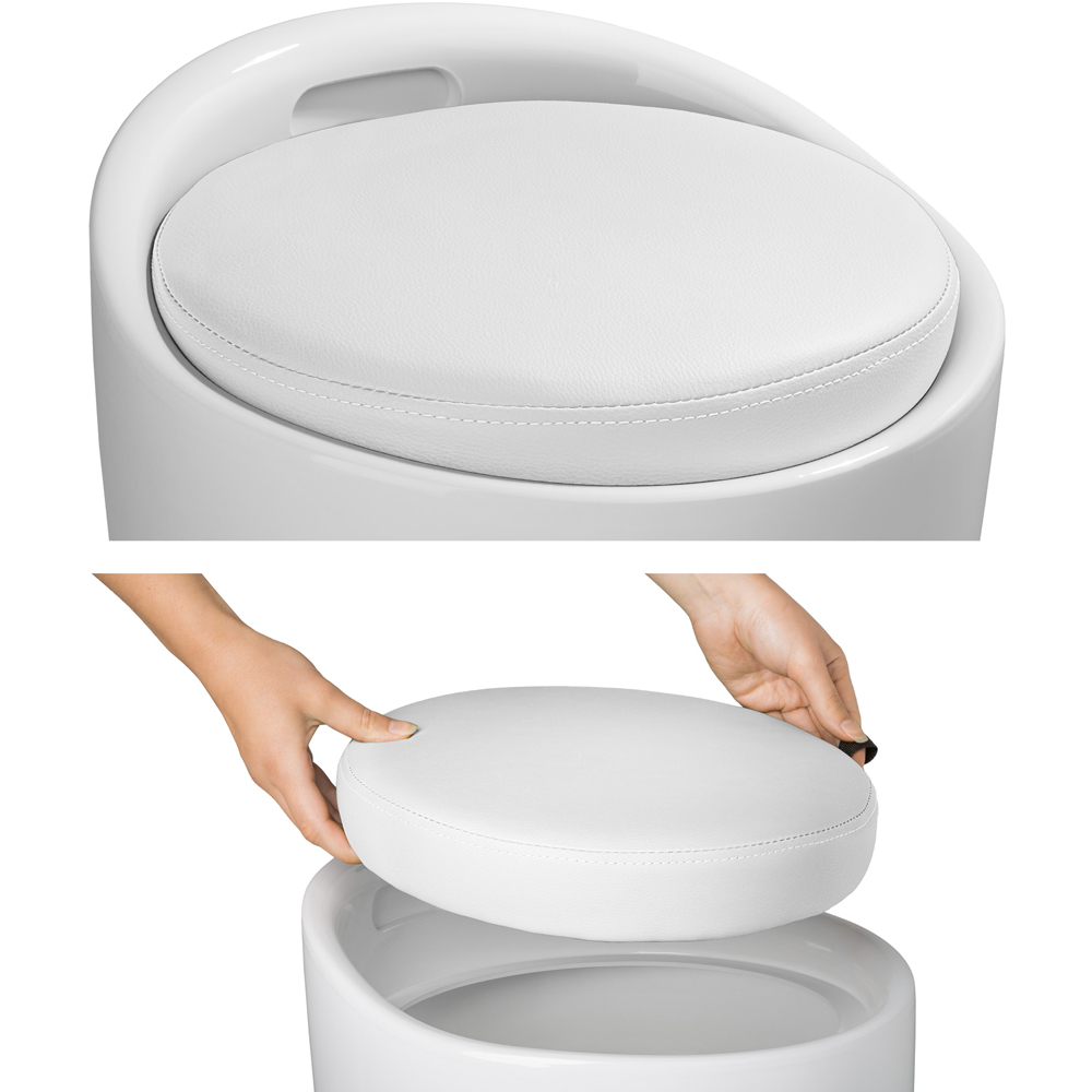 tectake White Padded Bathroom Stool with Storage Image 4