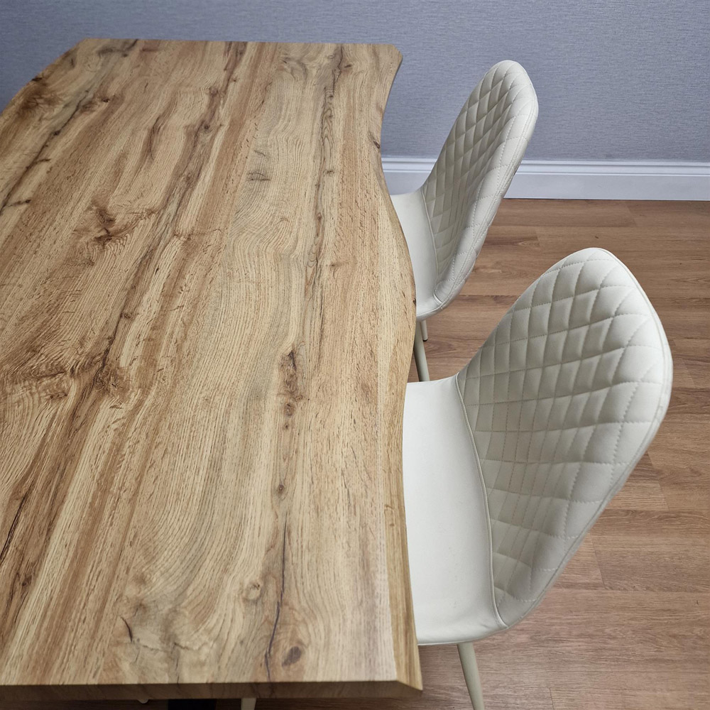 Kosy Koala 4 Seater Wooden Faux Leather Gem Pattern Dining Set Cream Image 5