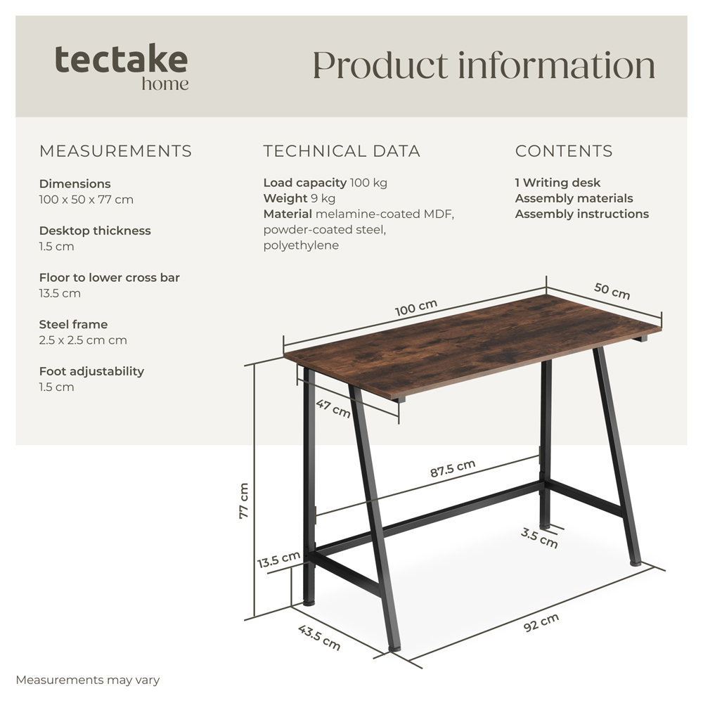 tectake Newton Industrial Dark Wood Desk Image 8