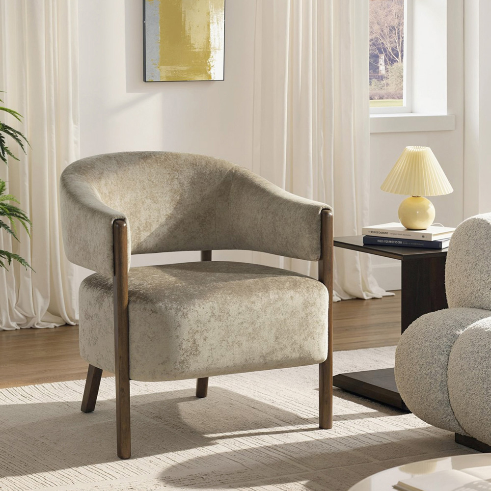 Portland Light Brown Upholstered Accent Chair with Solid Wood Legs Image 3