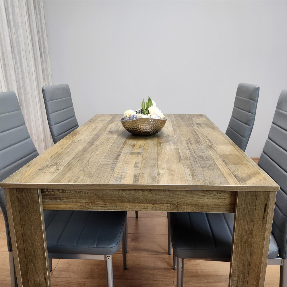 Kosy Koala 4 Seater Wood and Faux Leather Dining Set Rustic Effect and Grey Image 2