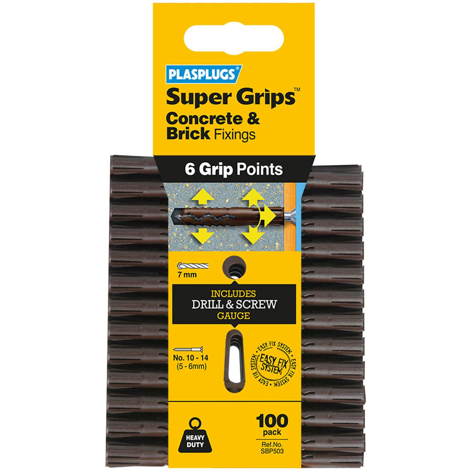 Plasplugs Super Grips Concrete and Brick Fixings - Brown Image
