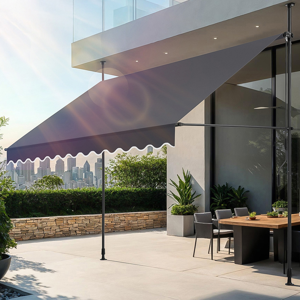tectake Black and Grey Retractable Awning 3 x 1.8m Image 1