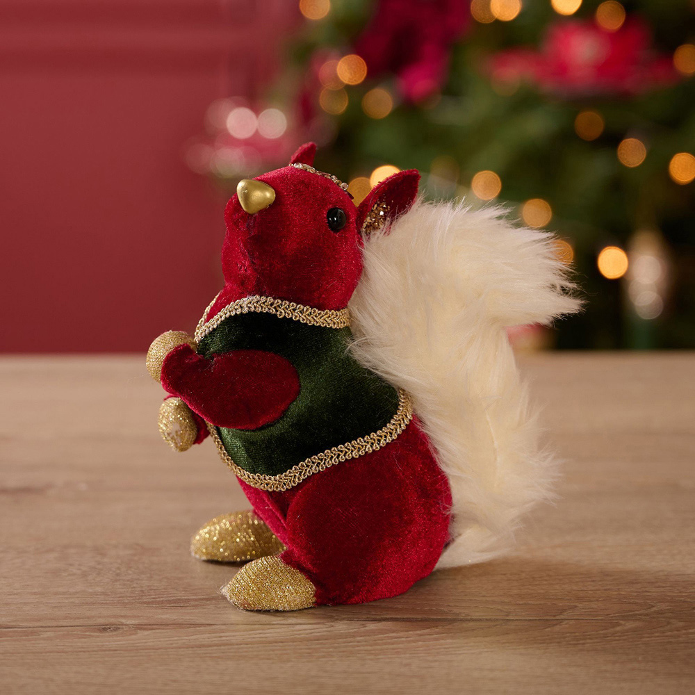 The Christmas Gift Co Red Velvet Squirrel Decoration Image 2
