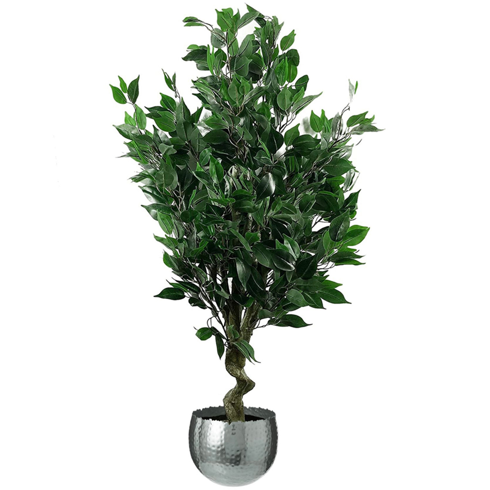 Leaf Evergreen Twist Ficus Artificial Plant in Silver Curve Planter 110cm Image 1