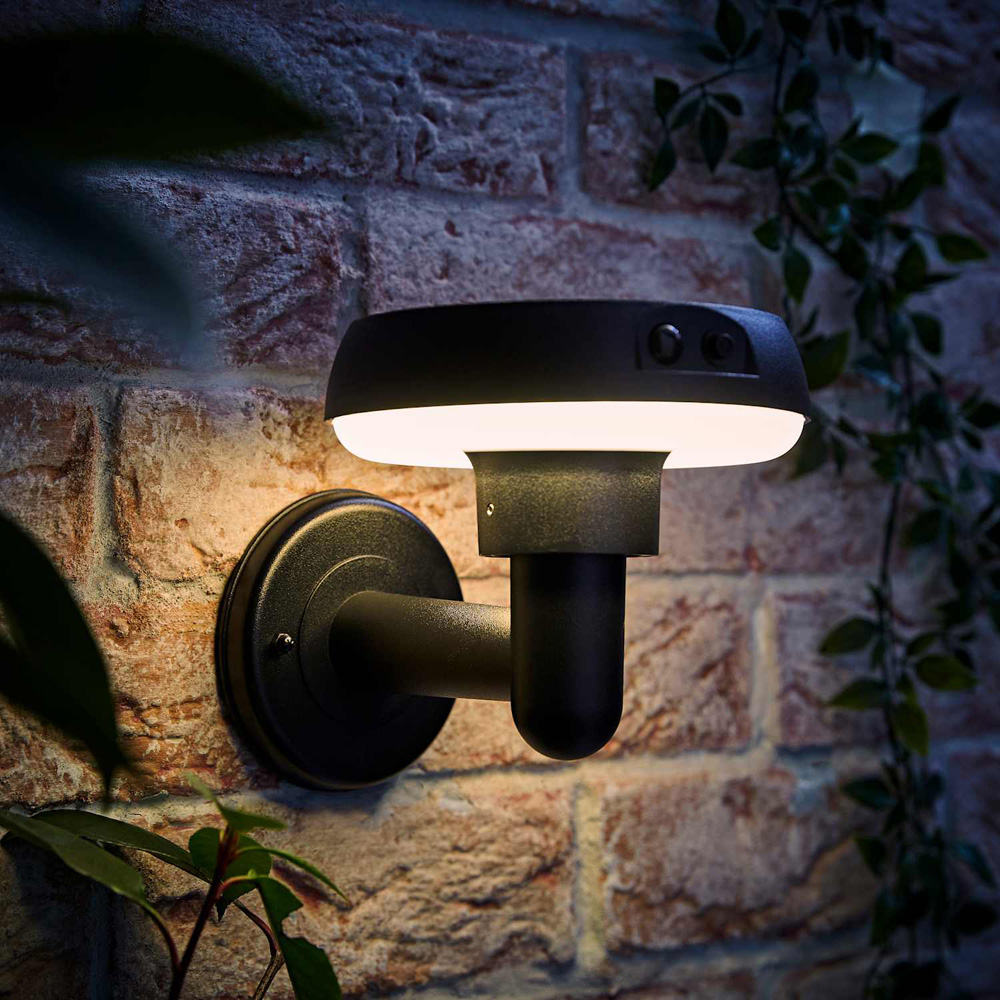 ValueLights Matte Black Solar LED Outdoor Halo Wall Light with PIR Motion Sensor Image 2