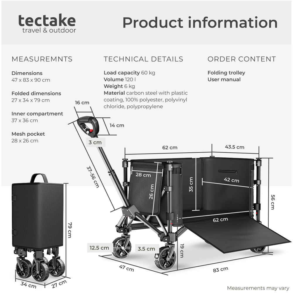 tectake SmartRider 120L Black Folding Trolley with Telescopic Handle Image 9