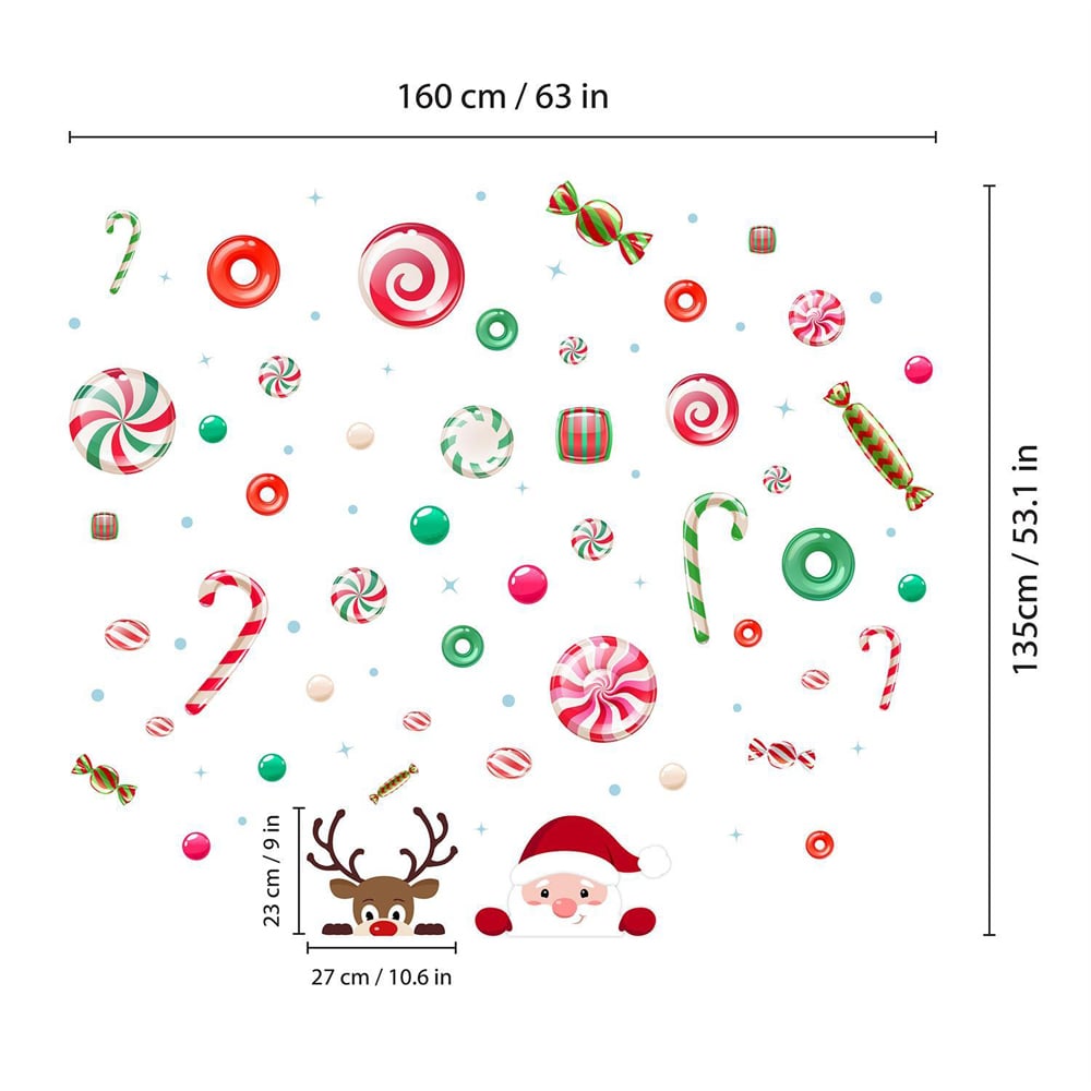 Walplus Santa and Rudolph in Candyland Double-Sided Christmas Window Stickers 85 Piece Image 6
