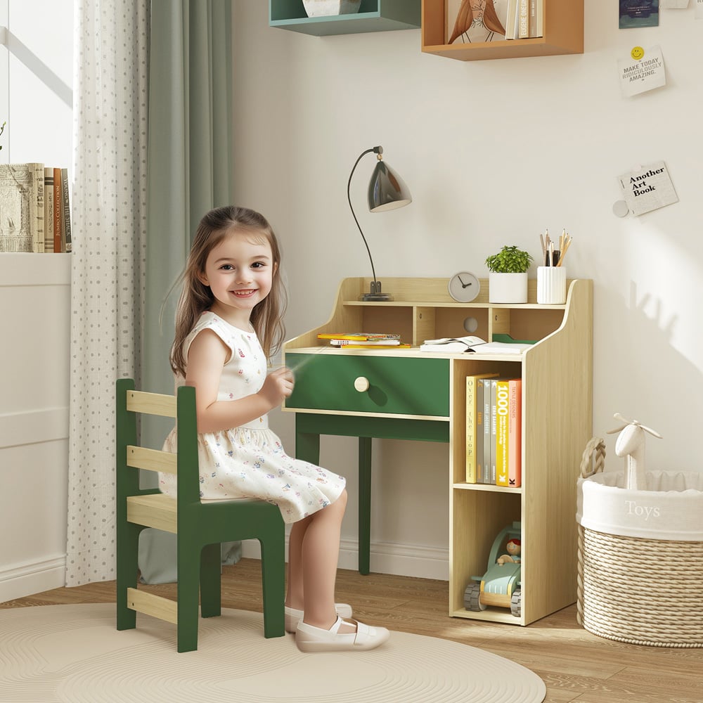 AIYAPLAY Single Drawer Green Kids Desk and Chair Set Image 5