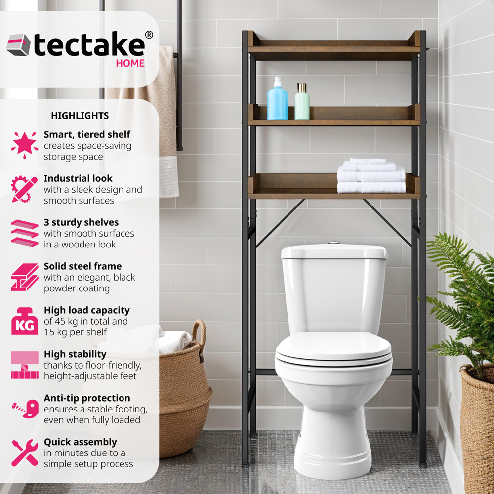 tectake Seattle 3 Shelf Dark Wood Shower Caddy Image 6