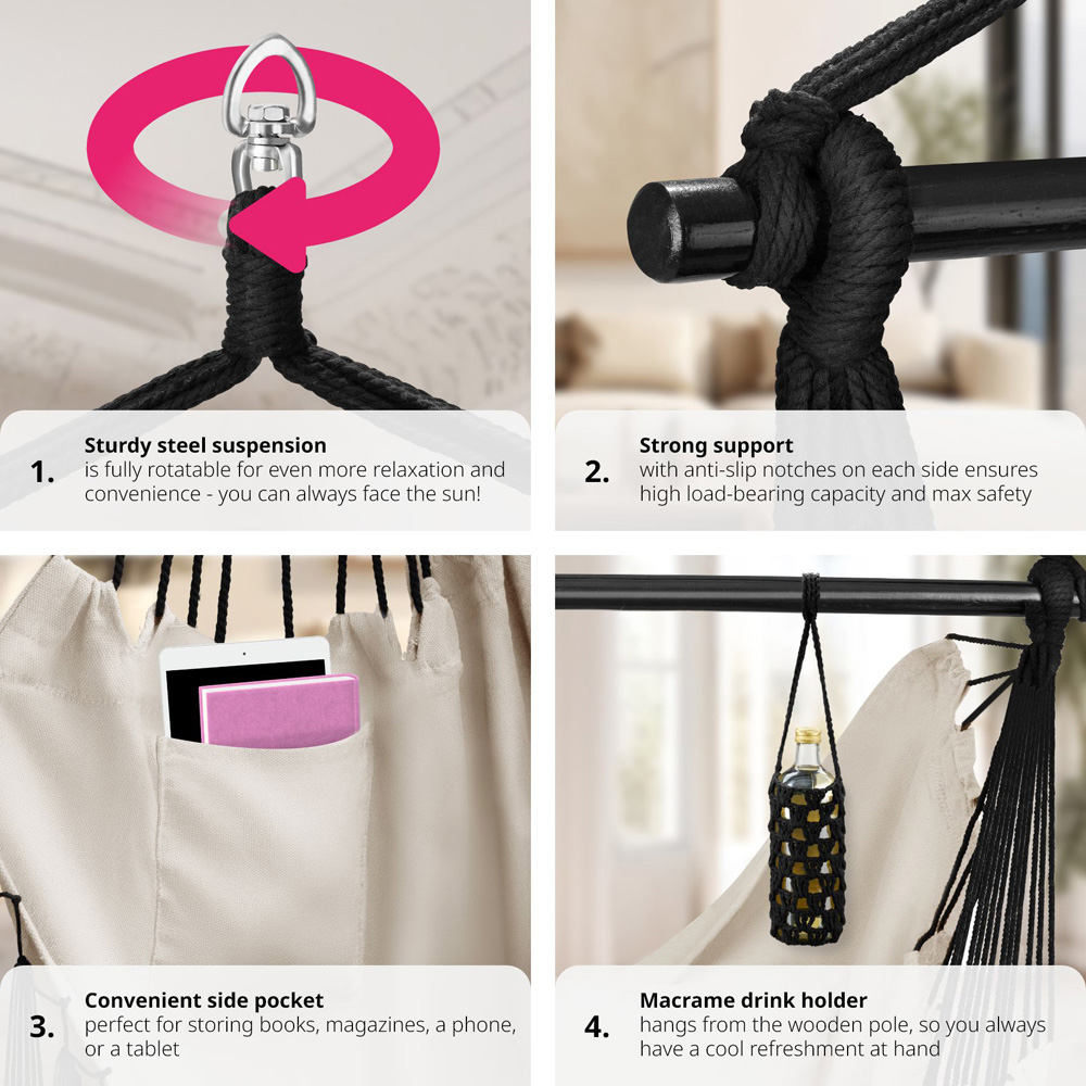 tectake Malika Beige Hanging Chair 150kg Image 5