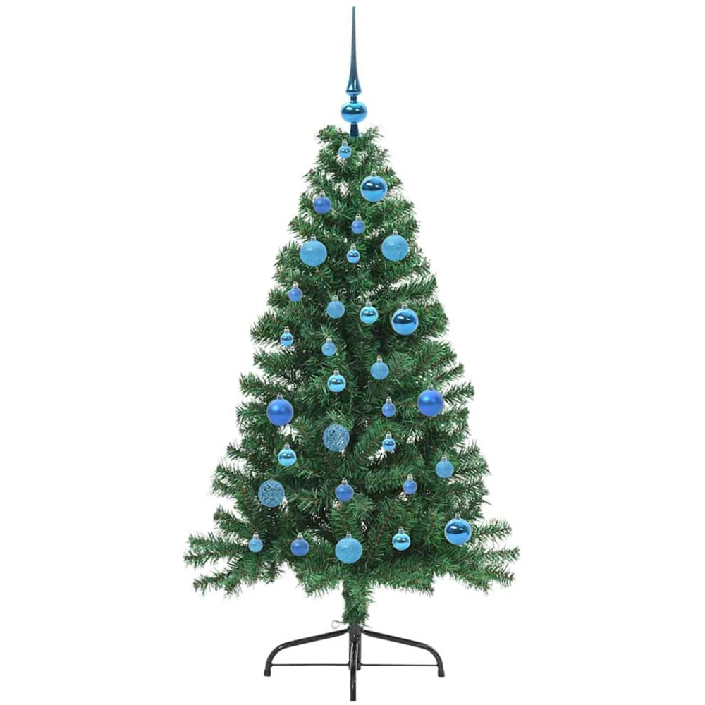 vidaXL Pre-Lit Blue Baubles Green Artificial Christmas Tree 5ft Image 4
