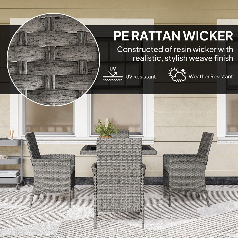 Outsunny 4 Seater Grey Rattan Patio Dining Set with Cushions Image 5