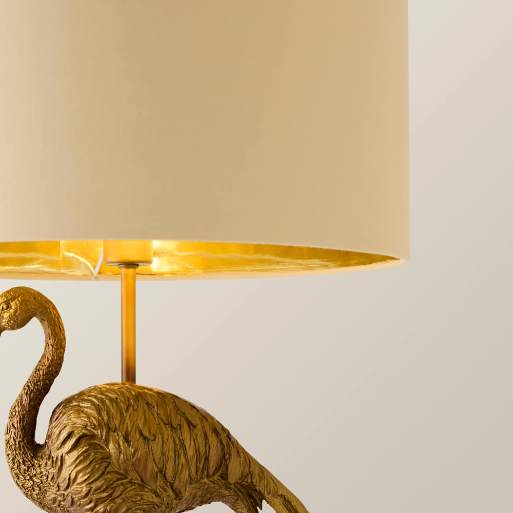 ValueLights Flo Flamingo Beige and Gold Inner Shade Bronze Table Lamp with Bulb Image 4