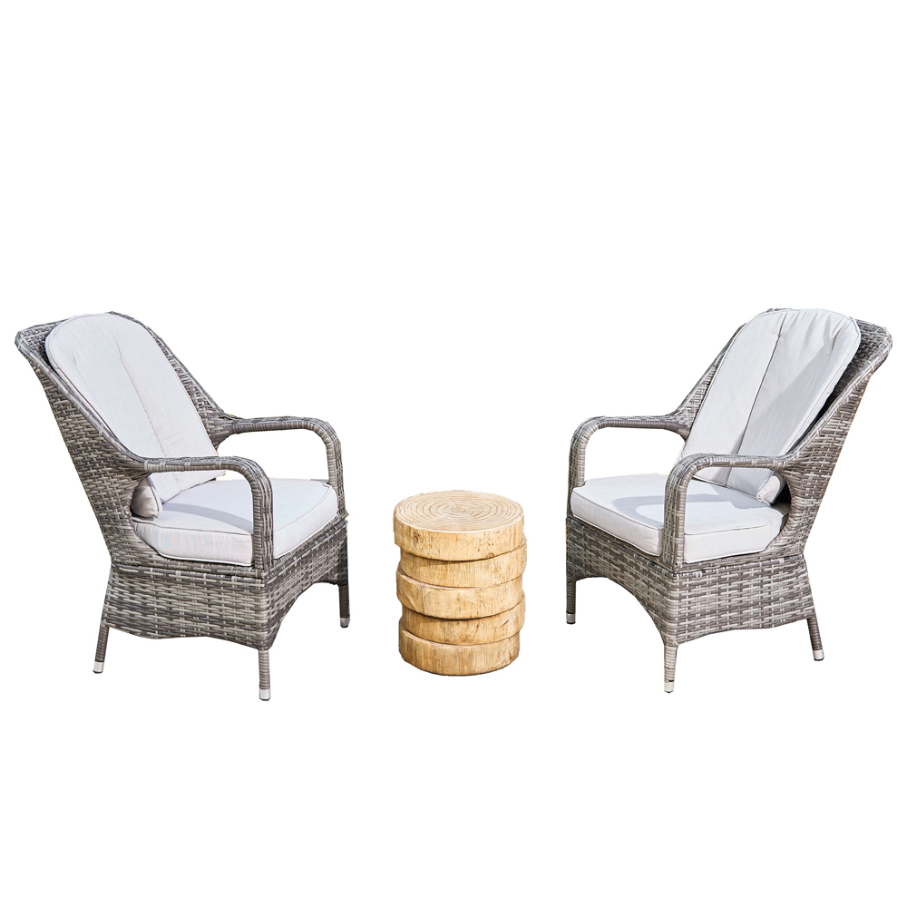 Direct Wicker Set of 2 Grey Rattan Garden Chairs with Wooden Composite Side Table Image 2