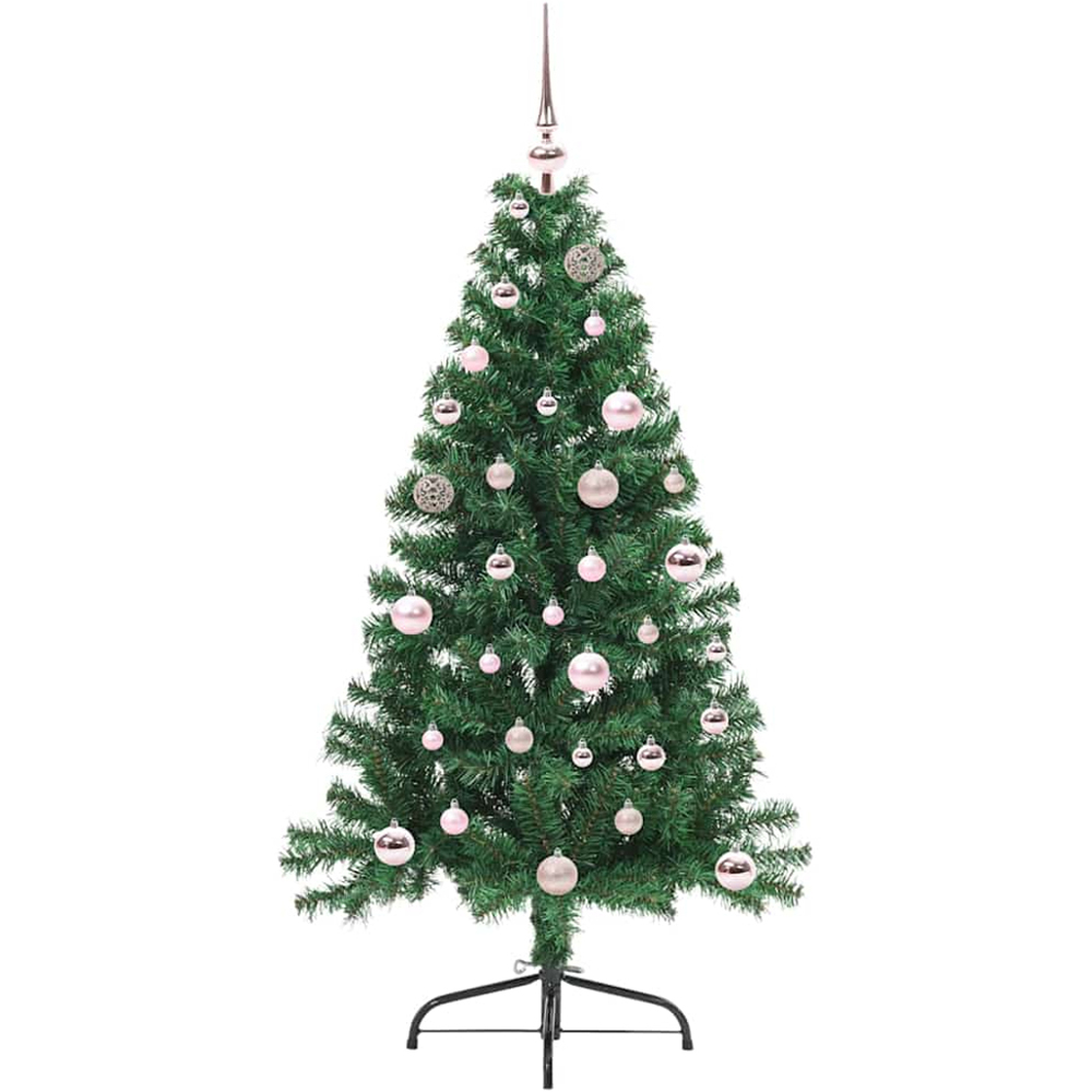 vidaXL Pre-Lit Pink Baubles Green Artificial Christmas Tree 5ft Image 2
